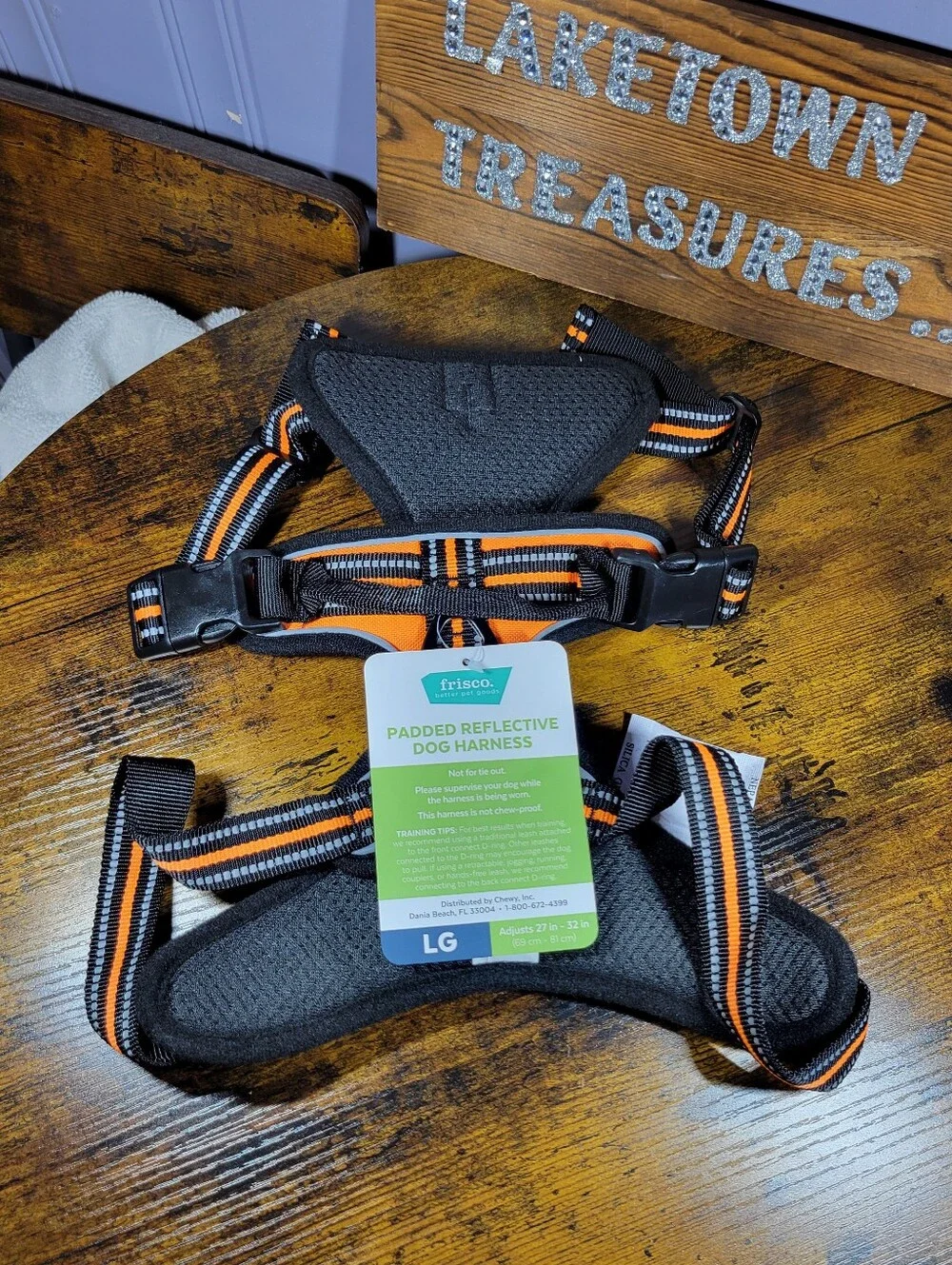 Frisco size large orange and Black Reflective Dog Harness